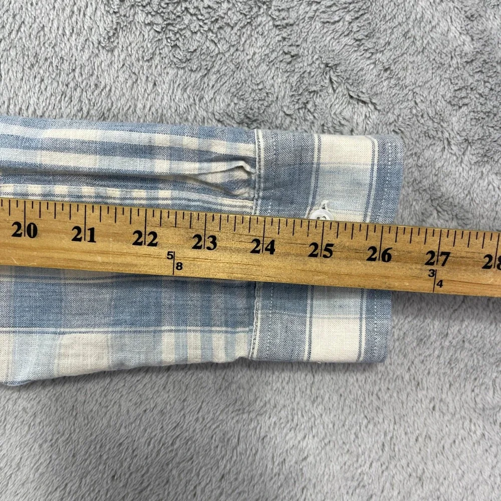 J. Crew Button Down Shirt Men L Blue Plaid Linen Blend Long Sleeve Casual